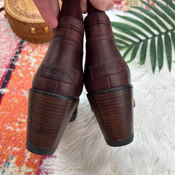 Sorel Red Burgundy Leather After Hours Mid Calf Wedge Boot 8 Bootie Fall Winter - Picture 7 of 9